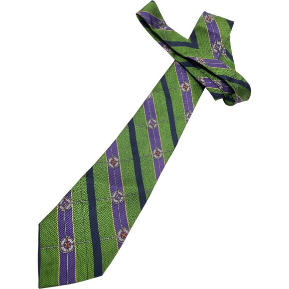 Tommy Hilfiger Silk Tie Striped Green Purple Vintage 90's - Picture 2 of 6